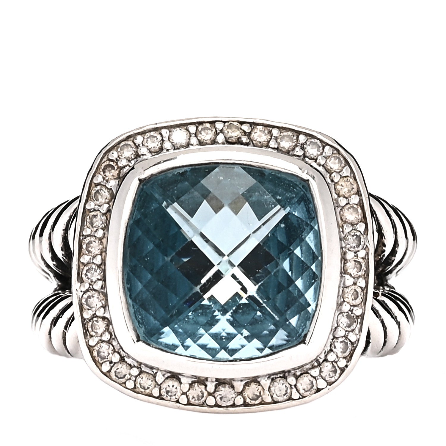 David Yurman Sterling Silver Diamond Blue Topaz 11mm Albion Ring 50 5.5 1 of 4