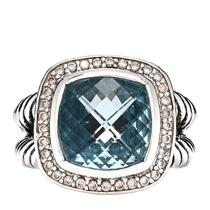 David Yurman Sterling Silver Diamond Blue Topaz 11mm Albion Ring 50 5.5 1 of 4
