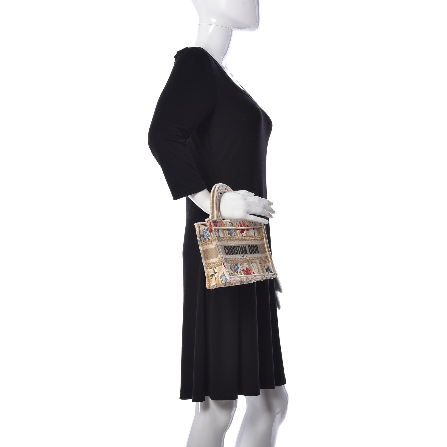 Christian Dior Canvas Embroidered Hibiscus Printed Mini Book Tote Beige Multicolor 2 of 9