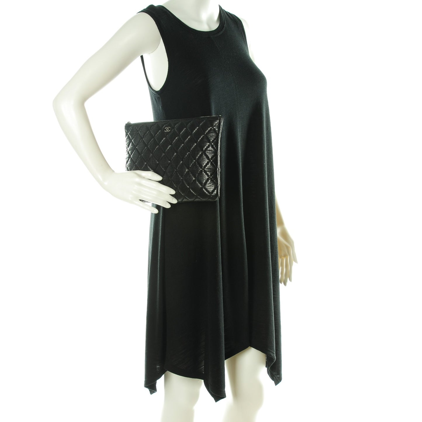 Perforated Lambskin Quilted Medium Cosmetic Case Black