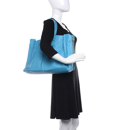 Balenciaga Supple Calfskin Papier A4 Zip Around Tote Bleu Caraibes 3 of 10