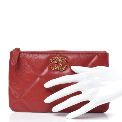 Chanel Shiny Goatskin Quilted Small 19 Pouch Red 2 of 12