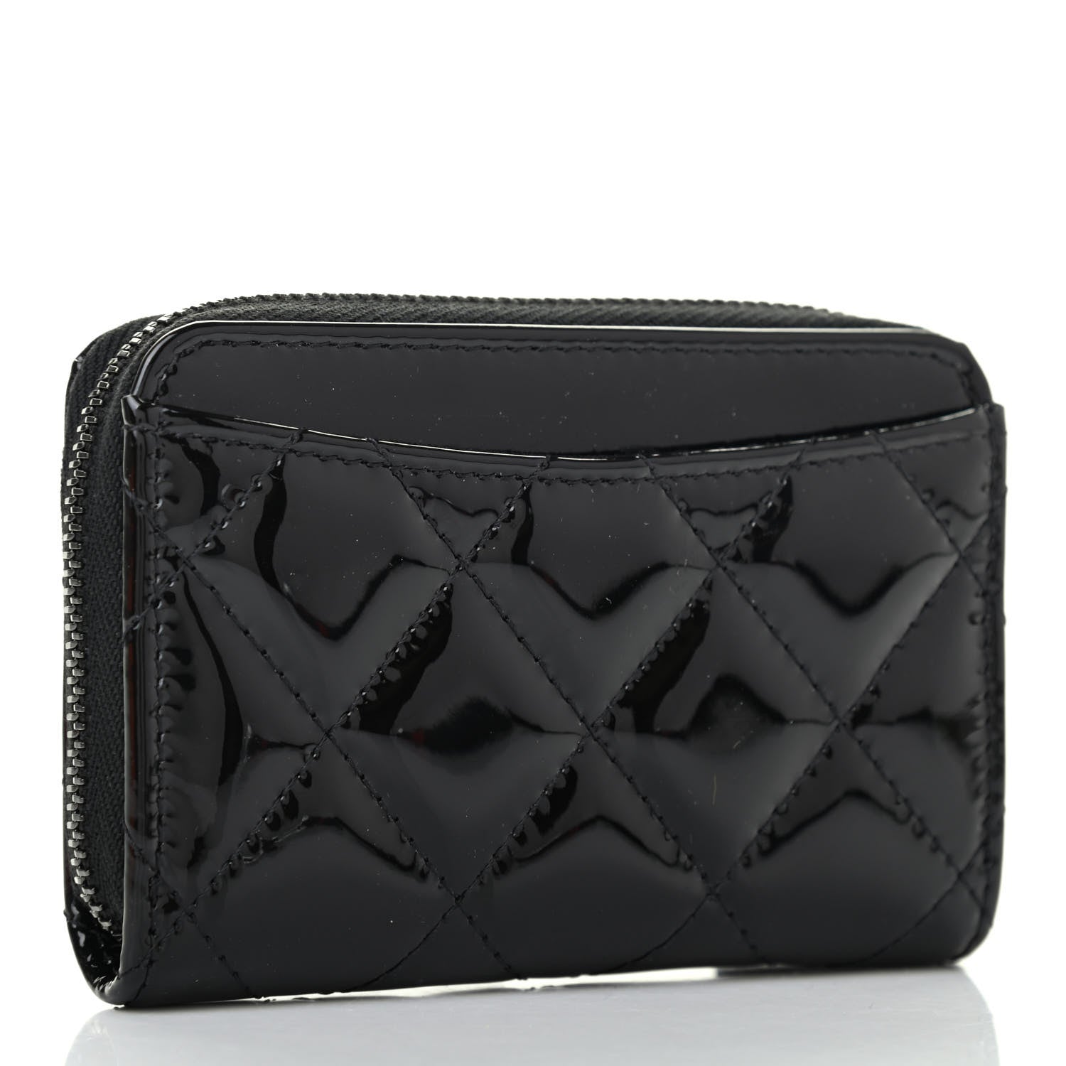 Chanel Patent Calfskin Quilted Zip Coin Purse Wallet So Black 2 of 6