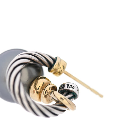 David Yurman Sterling Silver 18K Yellow Gold Gray Pearl 11mm Cable Drop Earrings 5 of 7