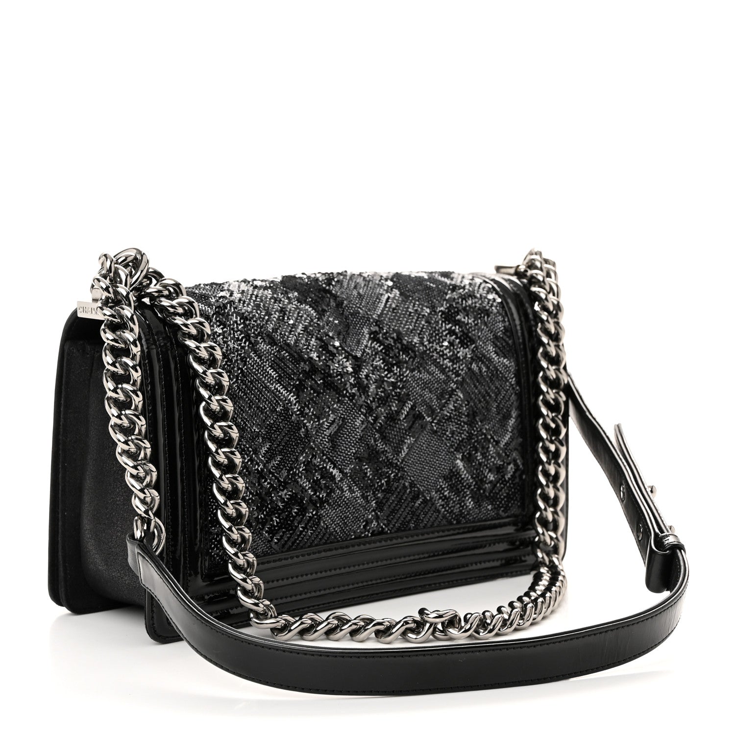 Chanel Patent Iridescent Calfskin Sequin Medium Boy Flap Bag Black 3 of 10