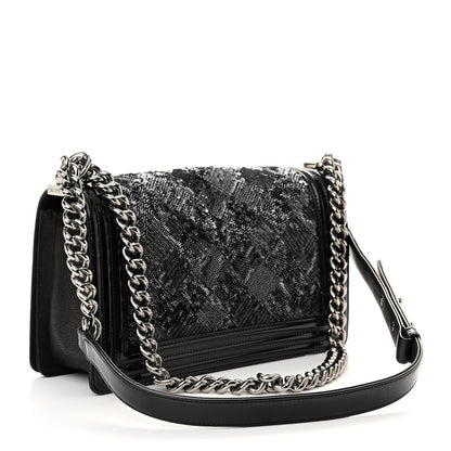 Chanel Patent Iridescent Calfskin Sequin Medium Boy Flap Bag Black 3 of 10