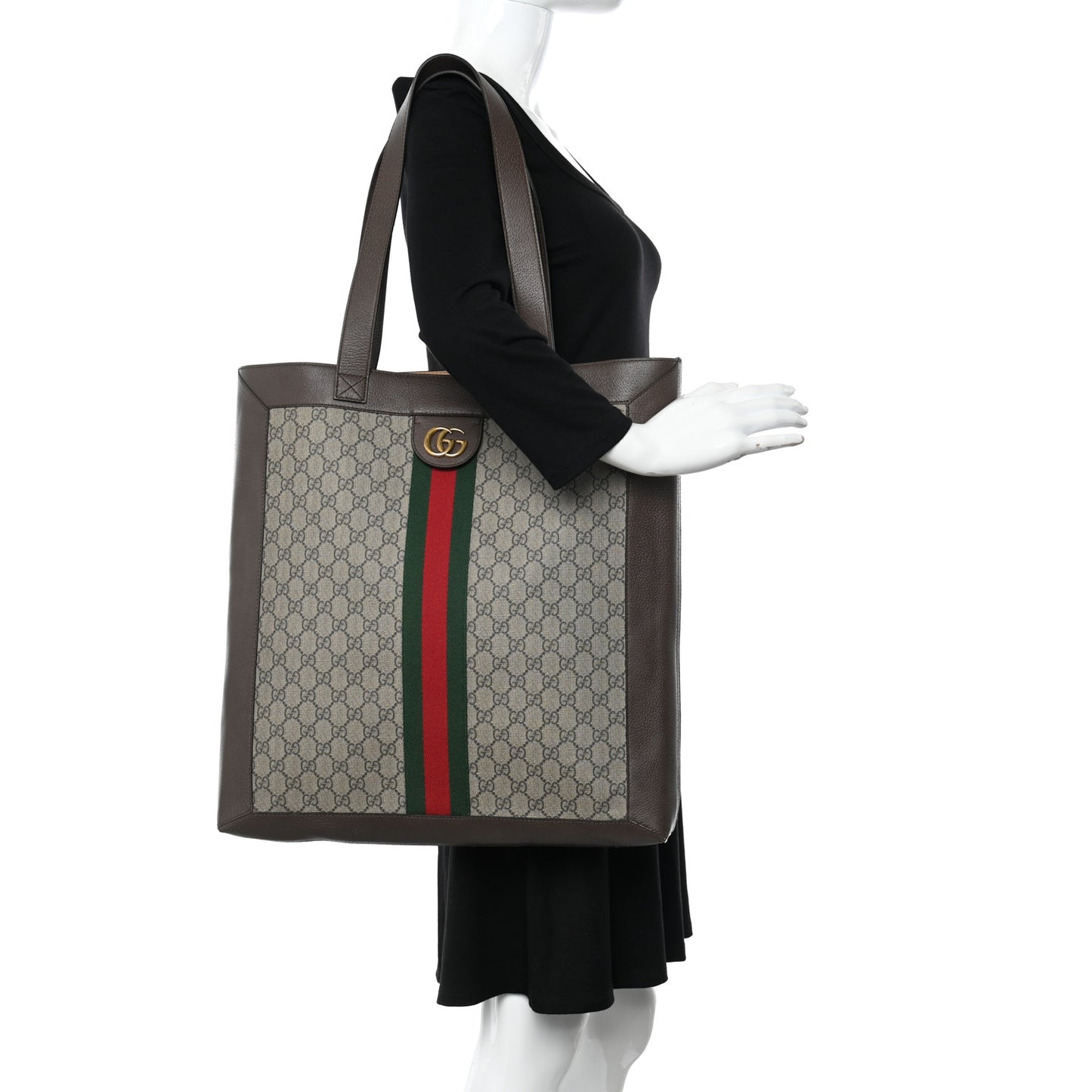 GG Supreme Monogram Web Large Ophidia Vertical Shopping Tote Brown