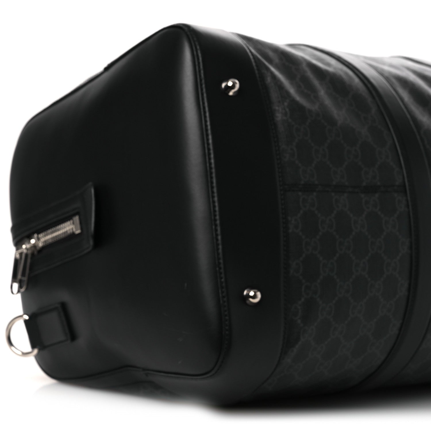 Gucci Soft GG Supreme Monogram Appia Calfskin Web Large Carry On Duffle Bag Black Grey 8 of 13