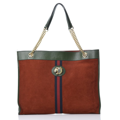 Gucci Suede Calfskin Large Rajah Chain Tote Brown Green 3 of 15