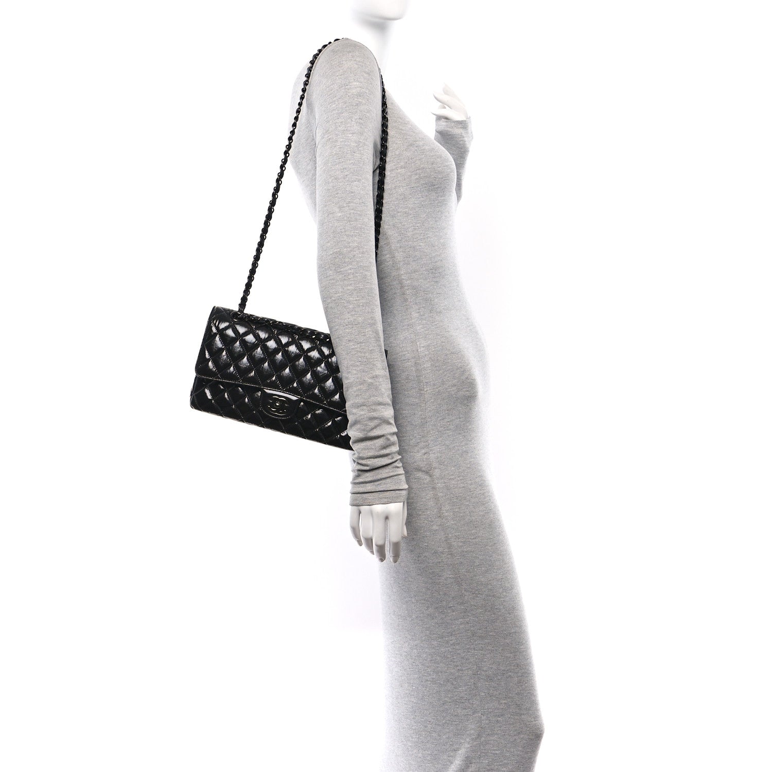 Chanel Shiny Crumpled Calfskin Quilted Medium Double Flap So Black 2 of 11