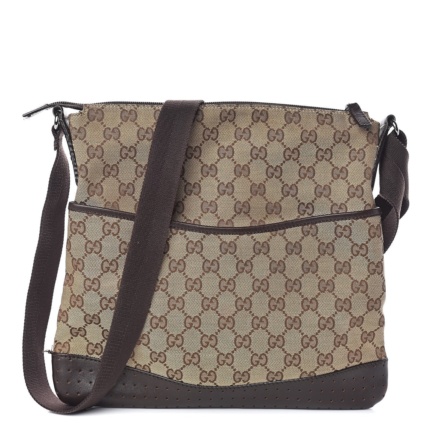 Monogram Calfskin Perforated Medium Flat Messenger Bag Dark Brown