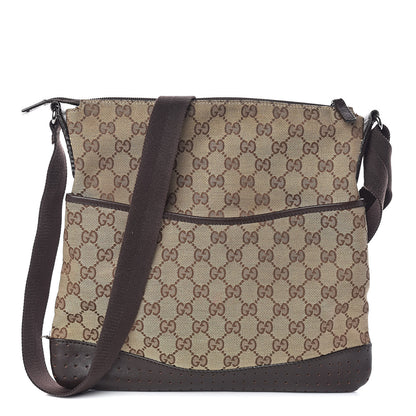 Gucci Monogram Calfskin Perforated Medium Flat Messenger Bag Dark Brown 1 of 10