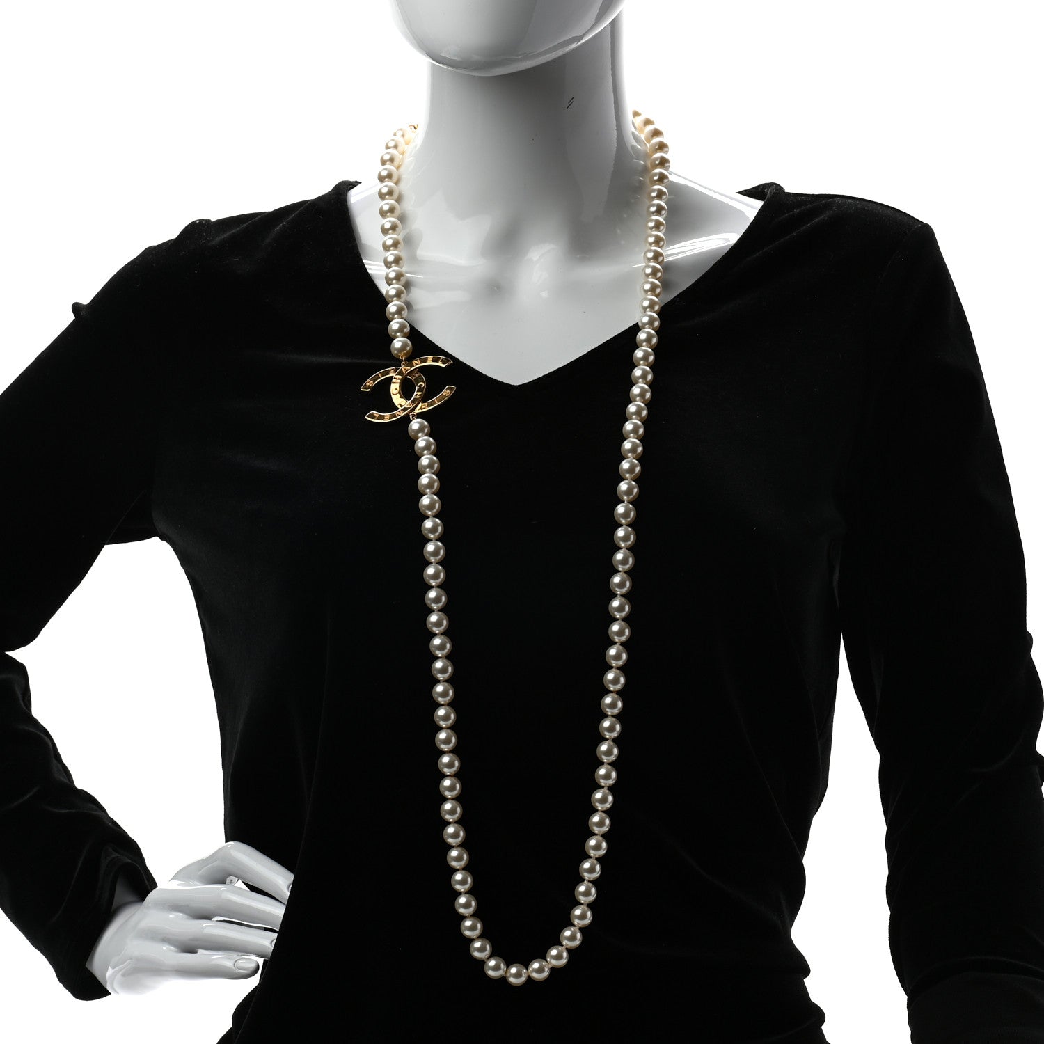 Chanel Graduated Pearl CC Long Necklace Gold 2 of 5