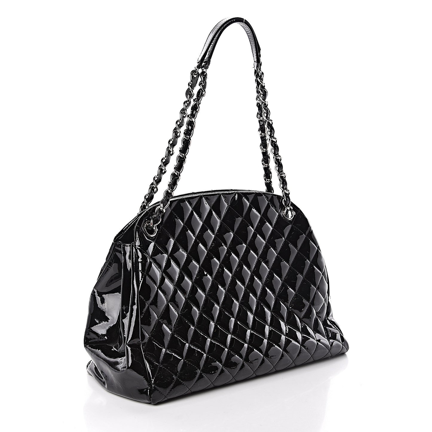 Patent Quilted Large Just Mademoiselle Bowling Bag Black