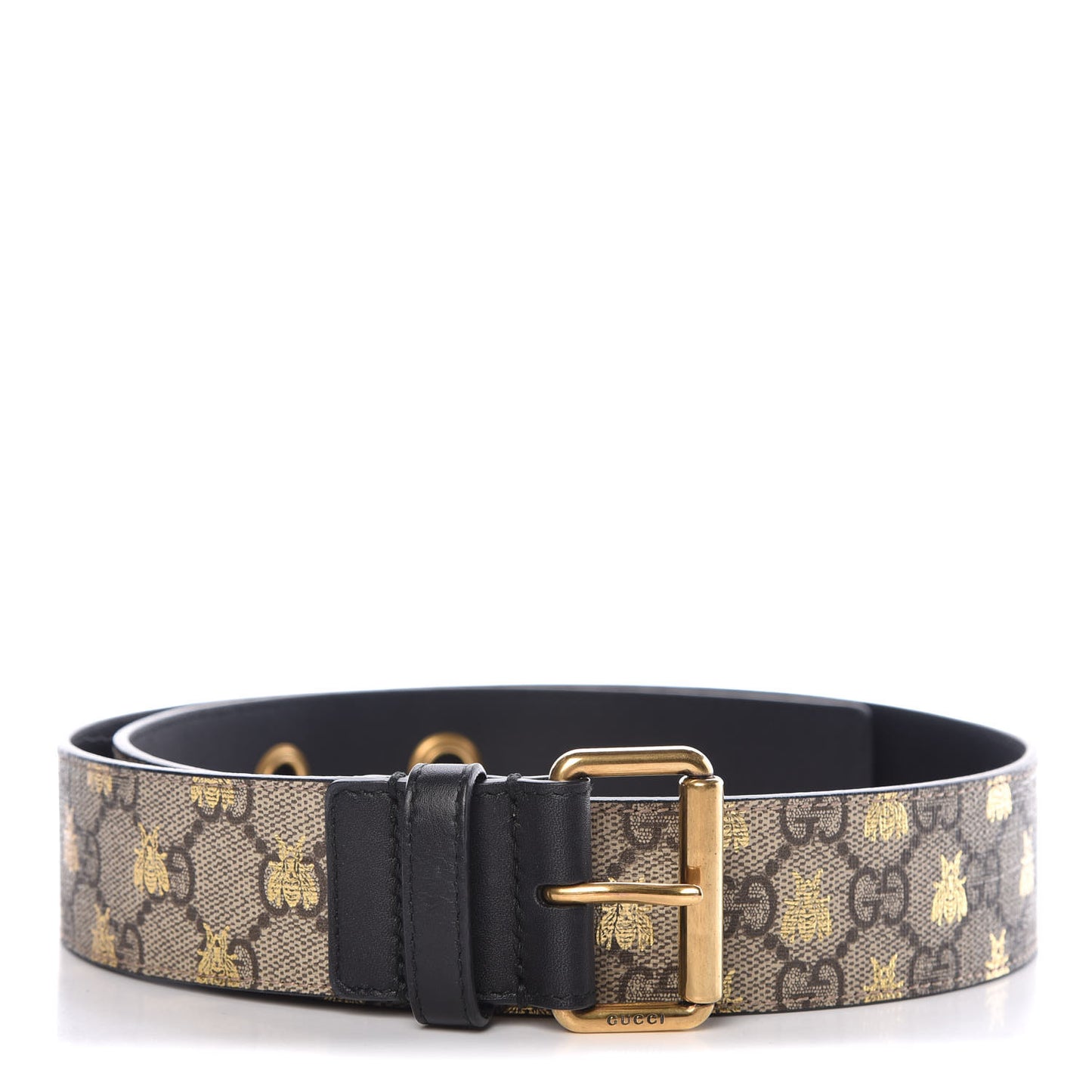 GG Supreme Monogram Bees Belt 85 34 Beige Oro Black