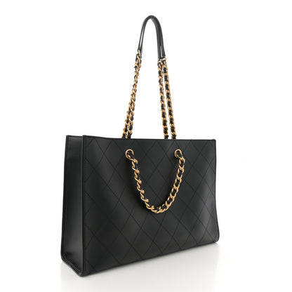 Chanel Calfskin Stitched Large Shopping Tote Black 3 of 10