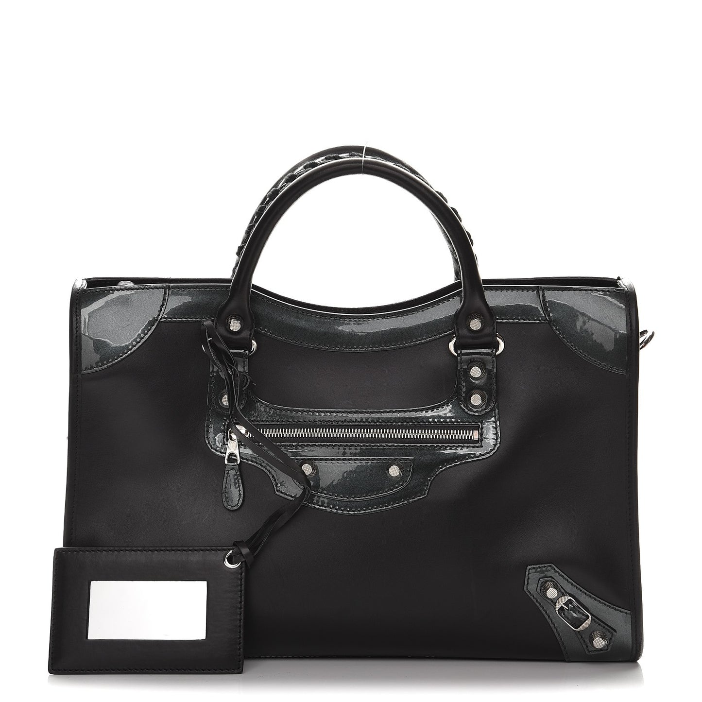 Smooth Calfskin Metallic Patent Giant 12 Silver Hardware City Black Gris