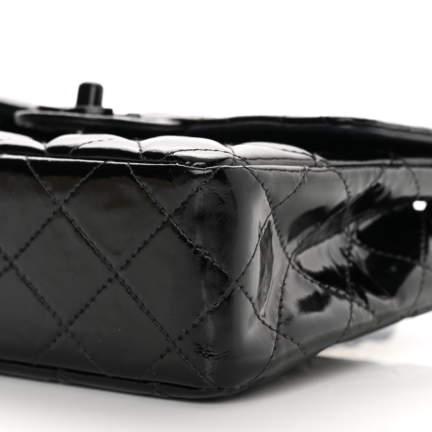 Patent Calfskin Quilted Mini Square Flap So Black