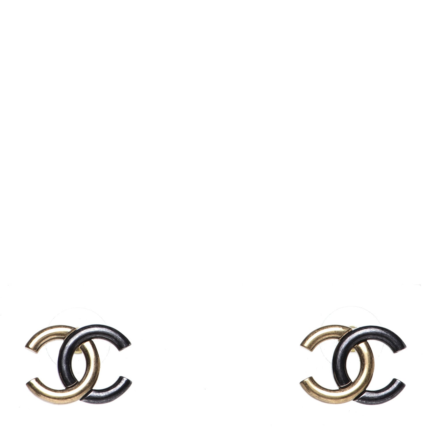 Chanel Metal CC Earrings Gold Ruthenium 1 of 5