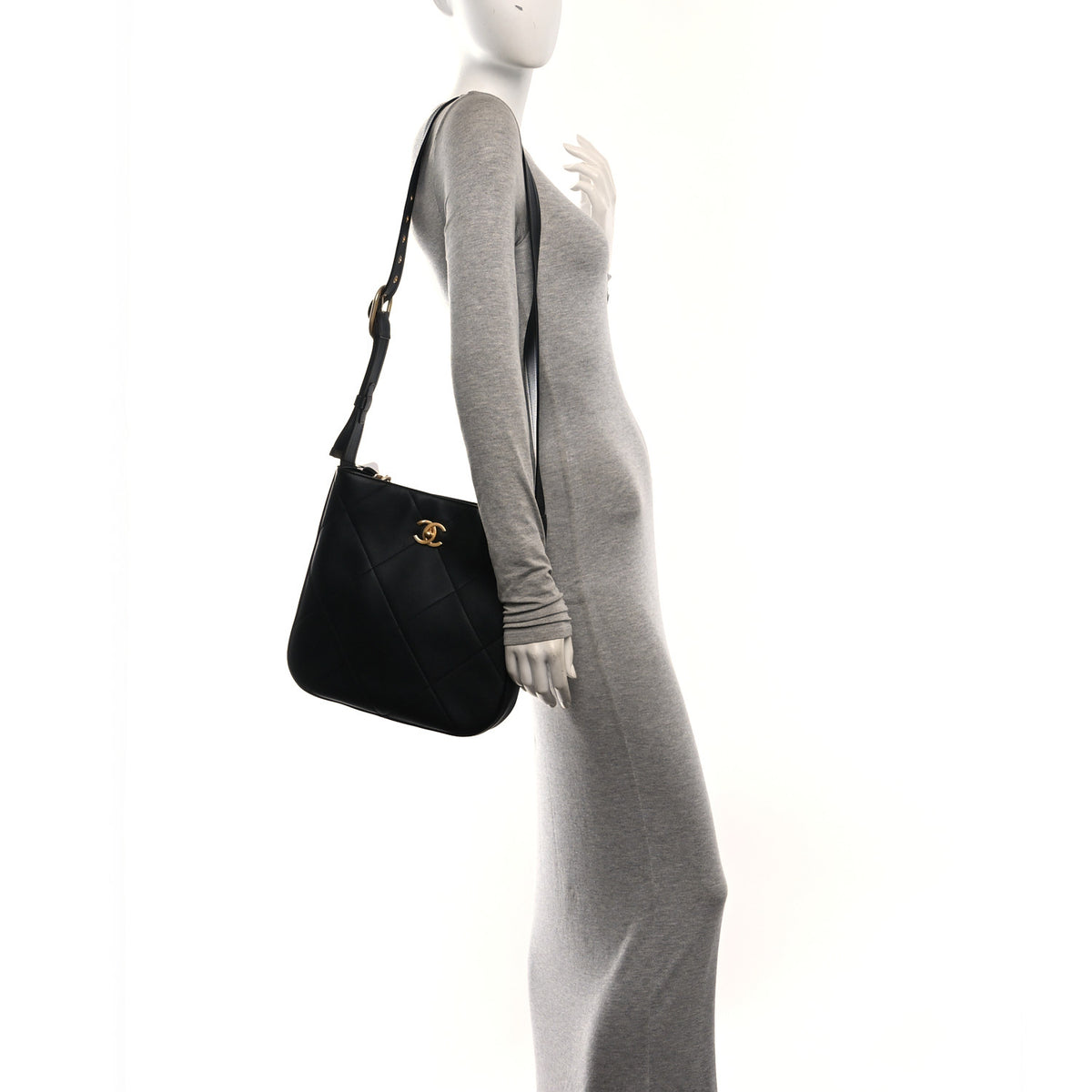 Calfskin Stitched Easy Mood Hobo Black