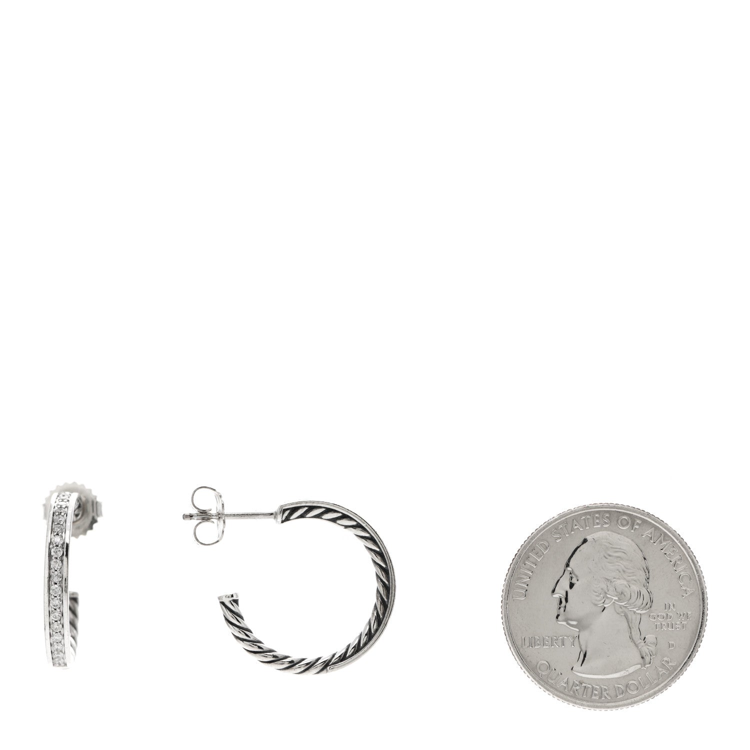 David Yurman Sterling Silver Diamond Sculpted Cable Hoop Earrings 2 of 4