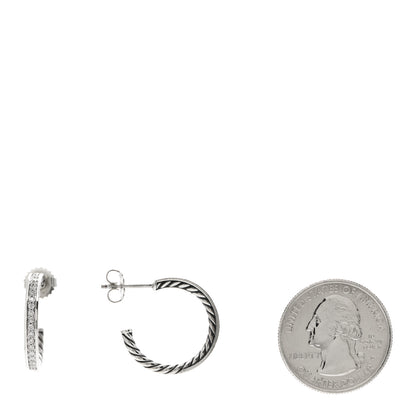 David Yurman Sterling Silver Diamond Sculpted Cable Hoop Earrings 2 of 4