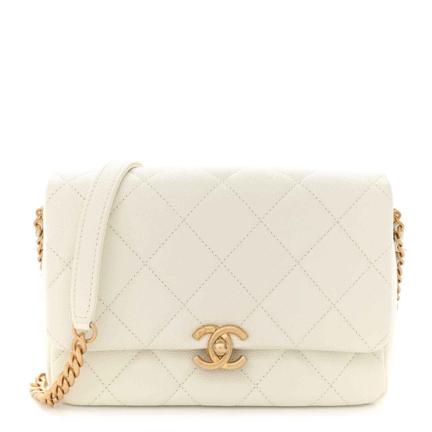 Chanel Shiny Caviar Quilted Small Chain Melody Flap White 1 of 11