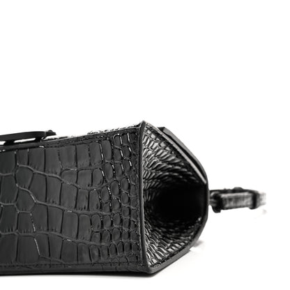 Balenciaga Shiny Calfskin Monochrome Crocodile Embossed Small Hourglass Top Handle Bag Black 10 of 10