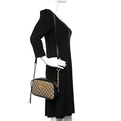 Gucci Monogram Matelasse Diagonal Small GG Marmont Chain Shoulder Bag Beige Black 2 of 10