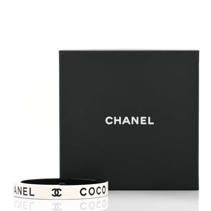 Chanel Resin Logo Bangle Bracelet White Black 5 of 5