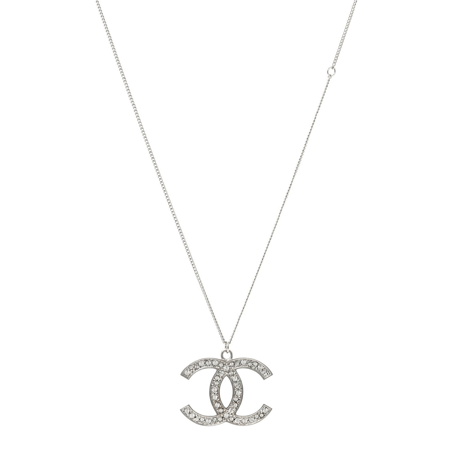 Chanel Crystal CC Pendant Necklace Silver 1 of 5