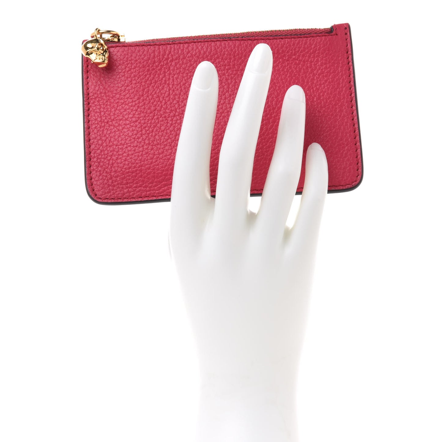 Calfskin Skull Zip Pouch Card Holder Fuchsia