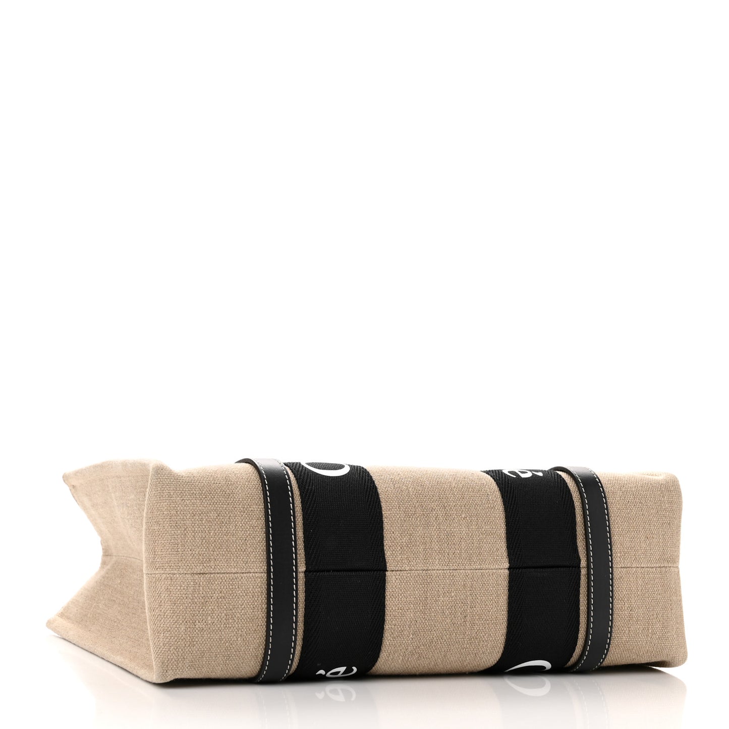 Linen Calfskin Medium Woody Ribbon Tote Black Blue