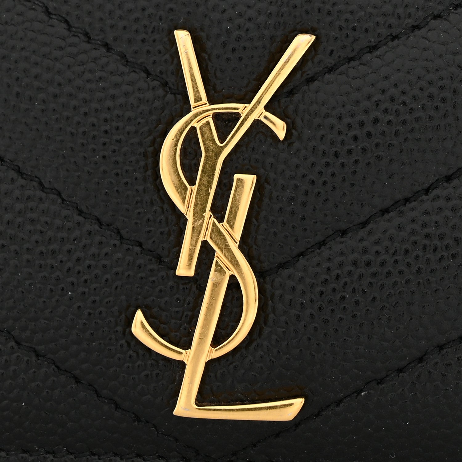 Saint Laurent Grain De Poudre Matelasse Chevron Monogram Credit Card Case Black 11 of 12