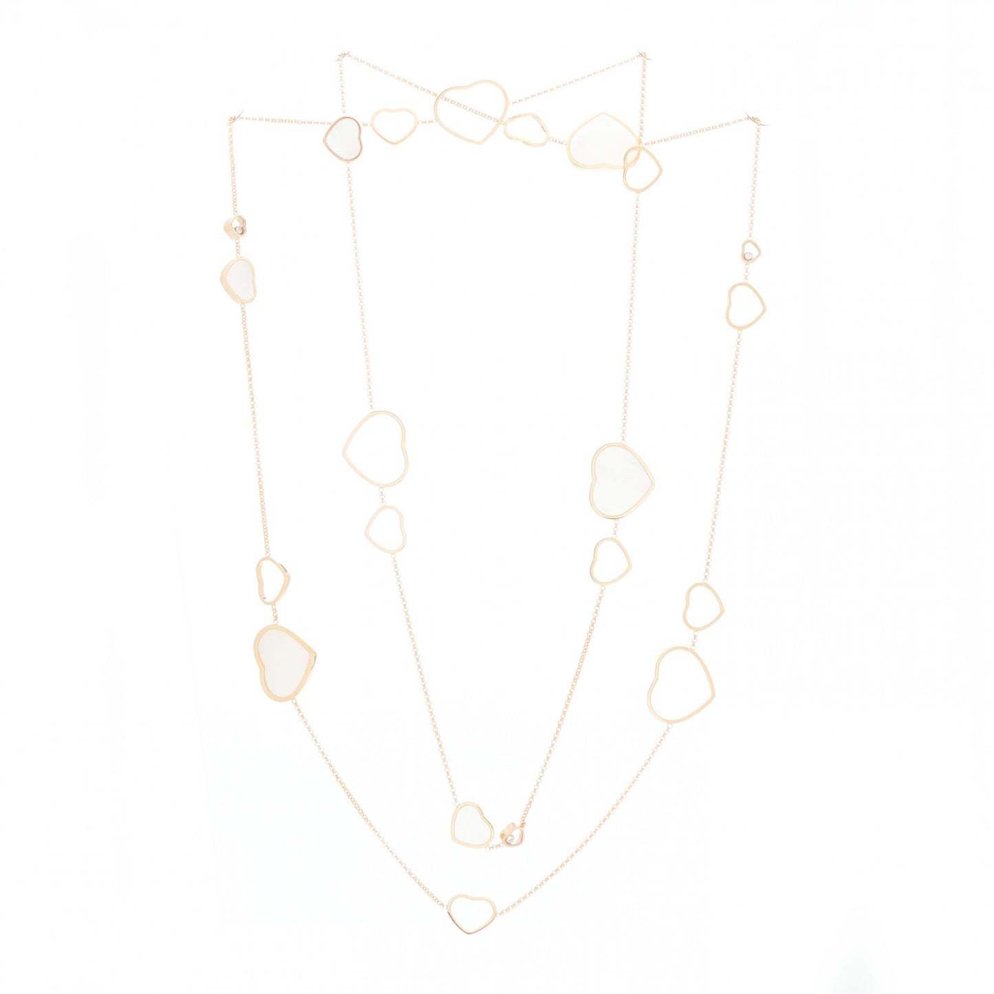 18K Rose Gold Diamond Mother of Pearl Happy Hearts Sautoir Necklace