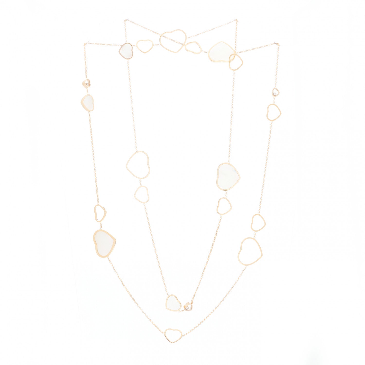 Chopard 18K Rose Gold Diamond Mother of Pearl Happy Hearts Sautoir Necklace 3 of 4