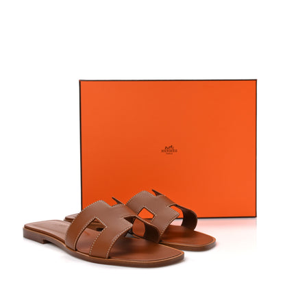 Hermes Box Calfskin Oran Sandals 39 Gold 8 of 8