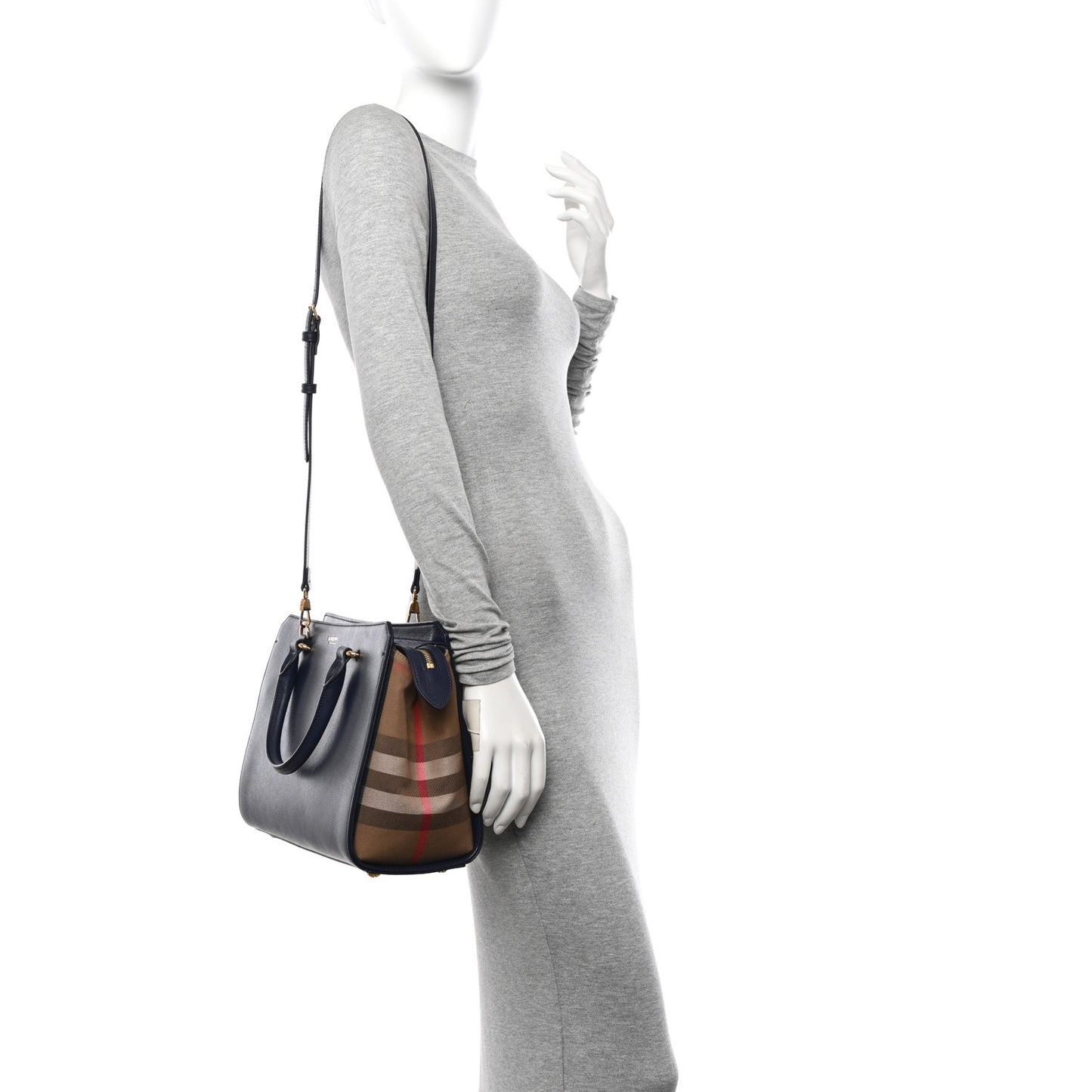 Calfskin Mega Check Small Banwell Tote Dark Canvas Blue