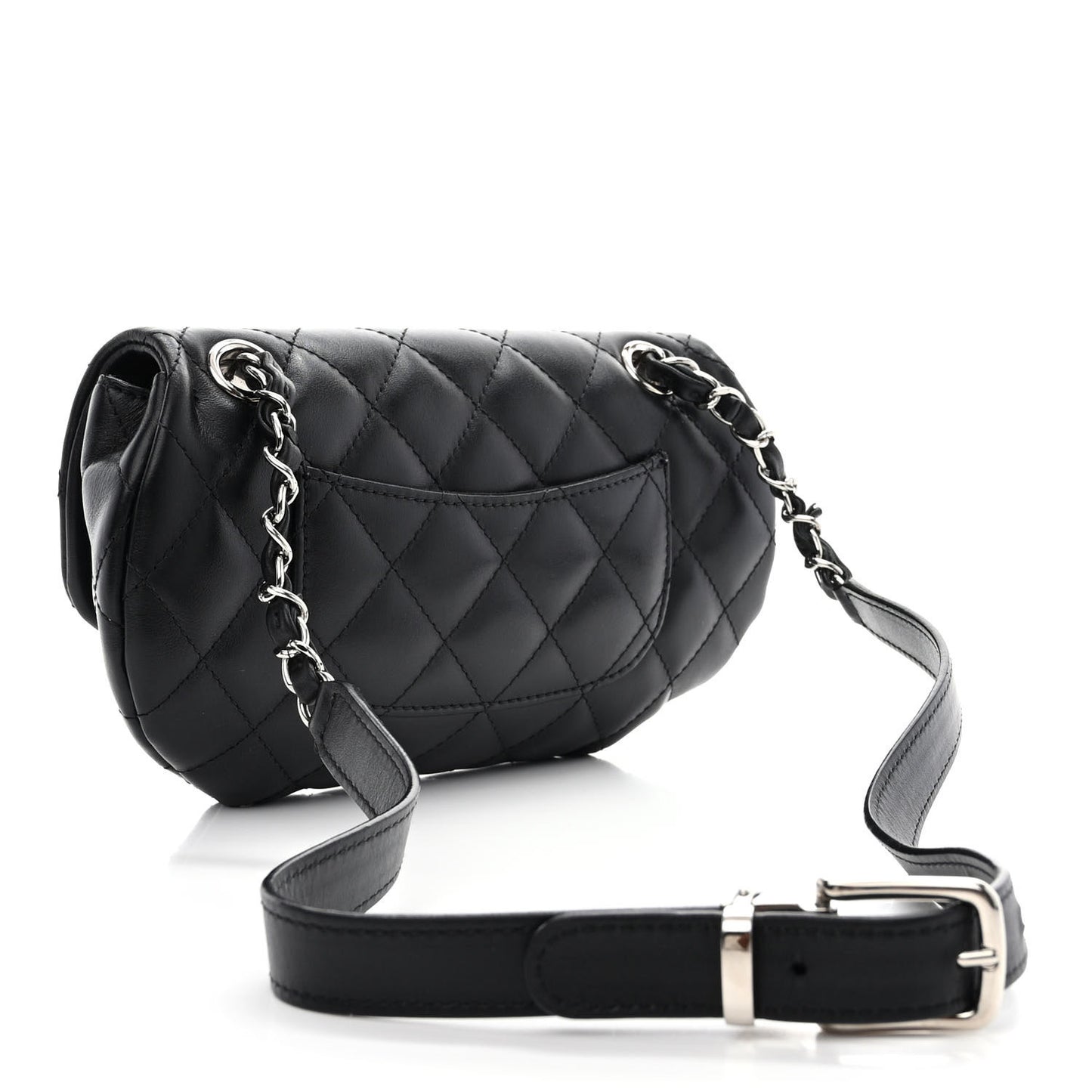 Calfskin Quilted CC Uniform Flap Belt Bag Black