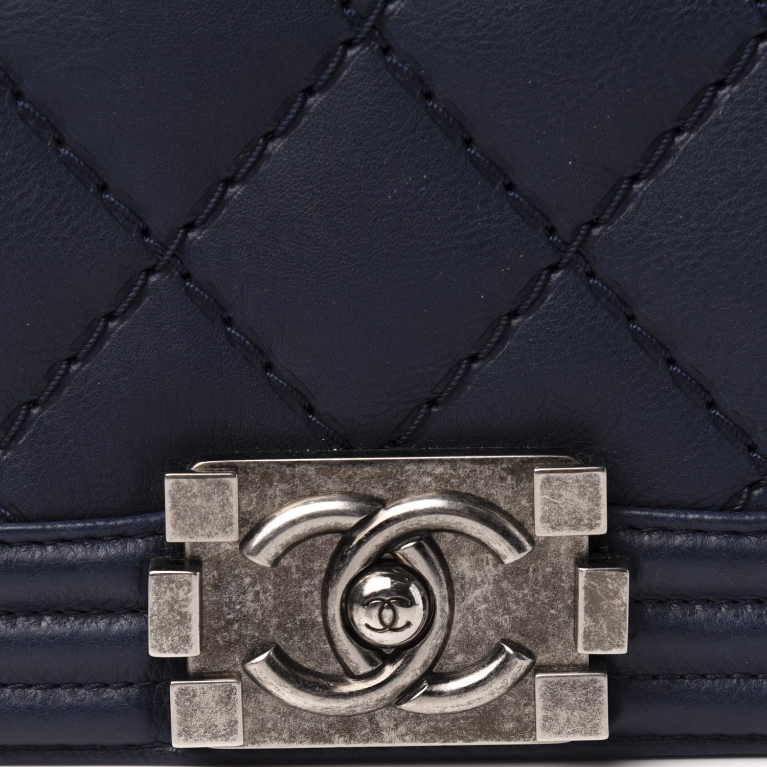 Chanel Calfskin Double Stitch Large Boy Flap Navy Blue 11 of 11