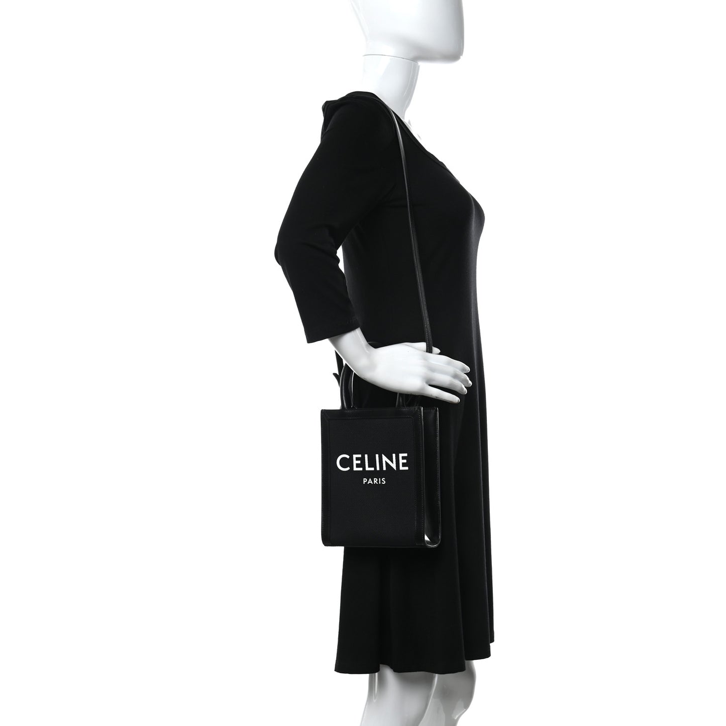 Canvas Calfskin Mini Vertical Cabas Black