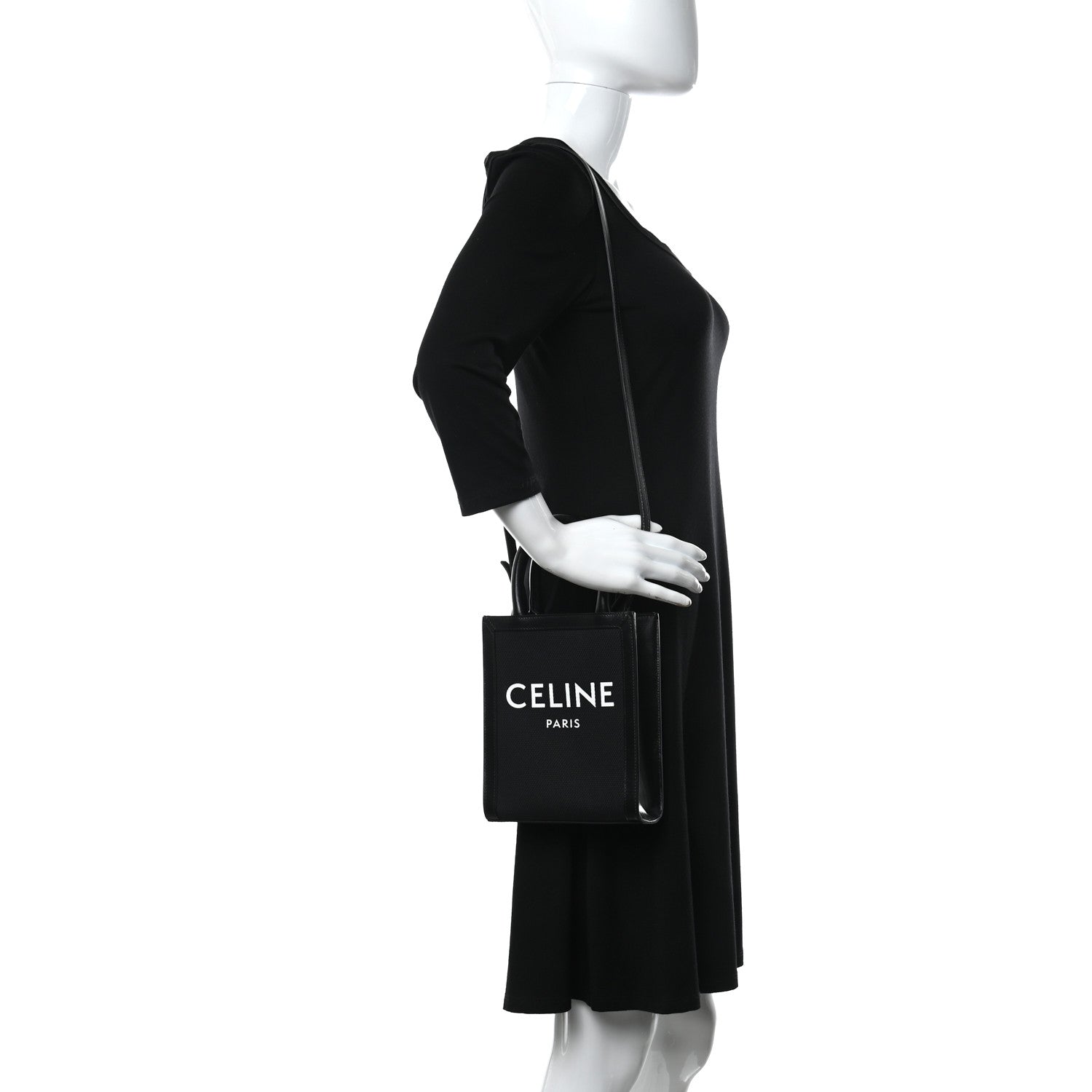 Celine Canvas Calfskin Mini Vertical Cabas Black 2 of 8