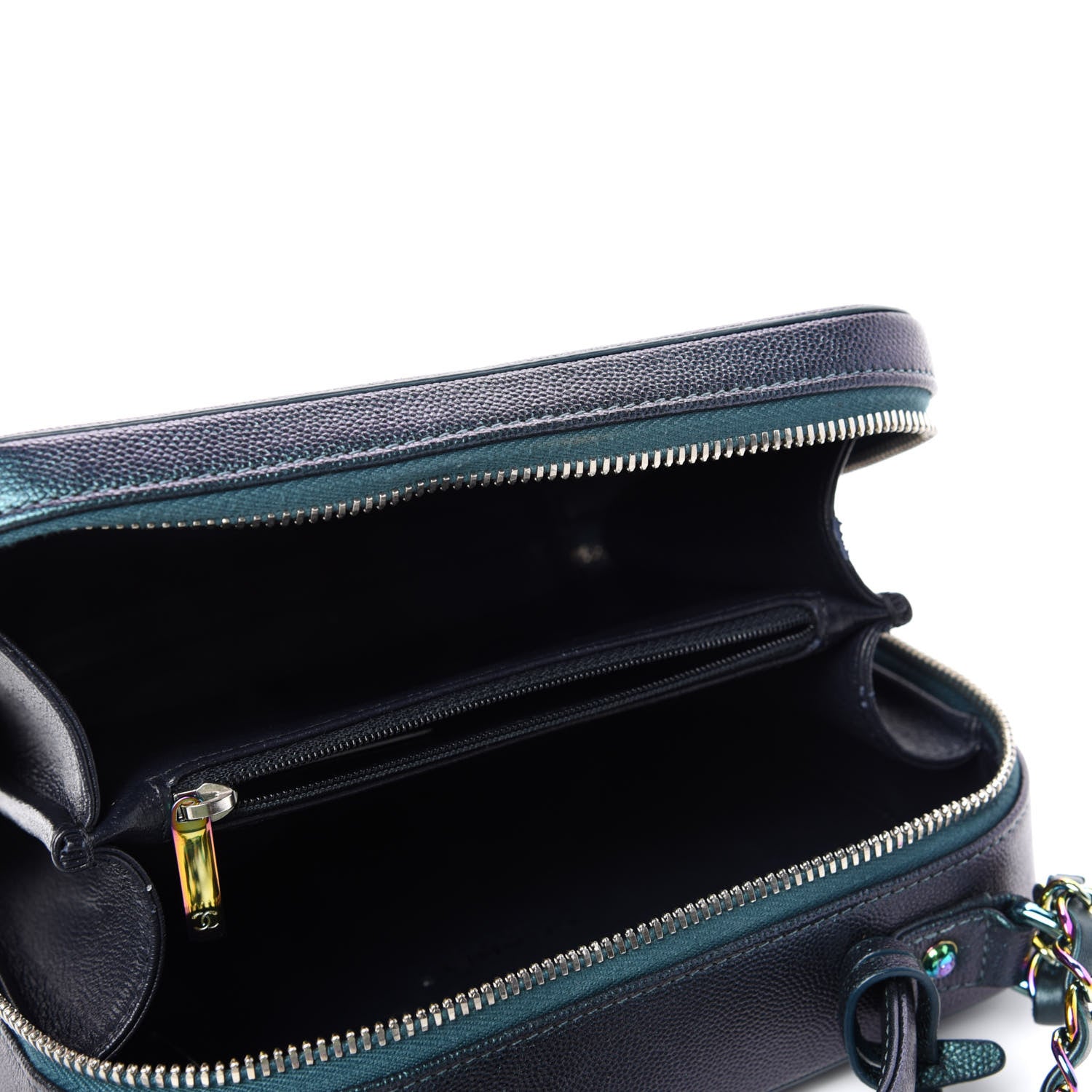 Chanel Iridescent Caviar Quilted Medium CC Filigree Vanity Case Dark Turquoise 5 of 10
