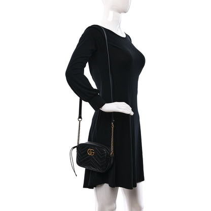 Gucci Calfskin Matelasse Mini GG Marmont Chain Shoulder Bag Black 2 of 11