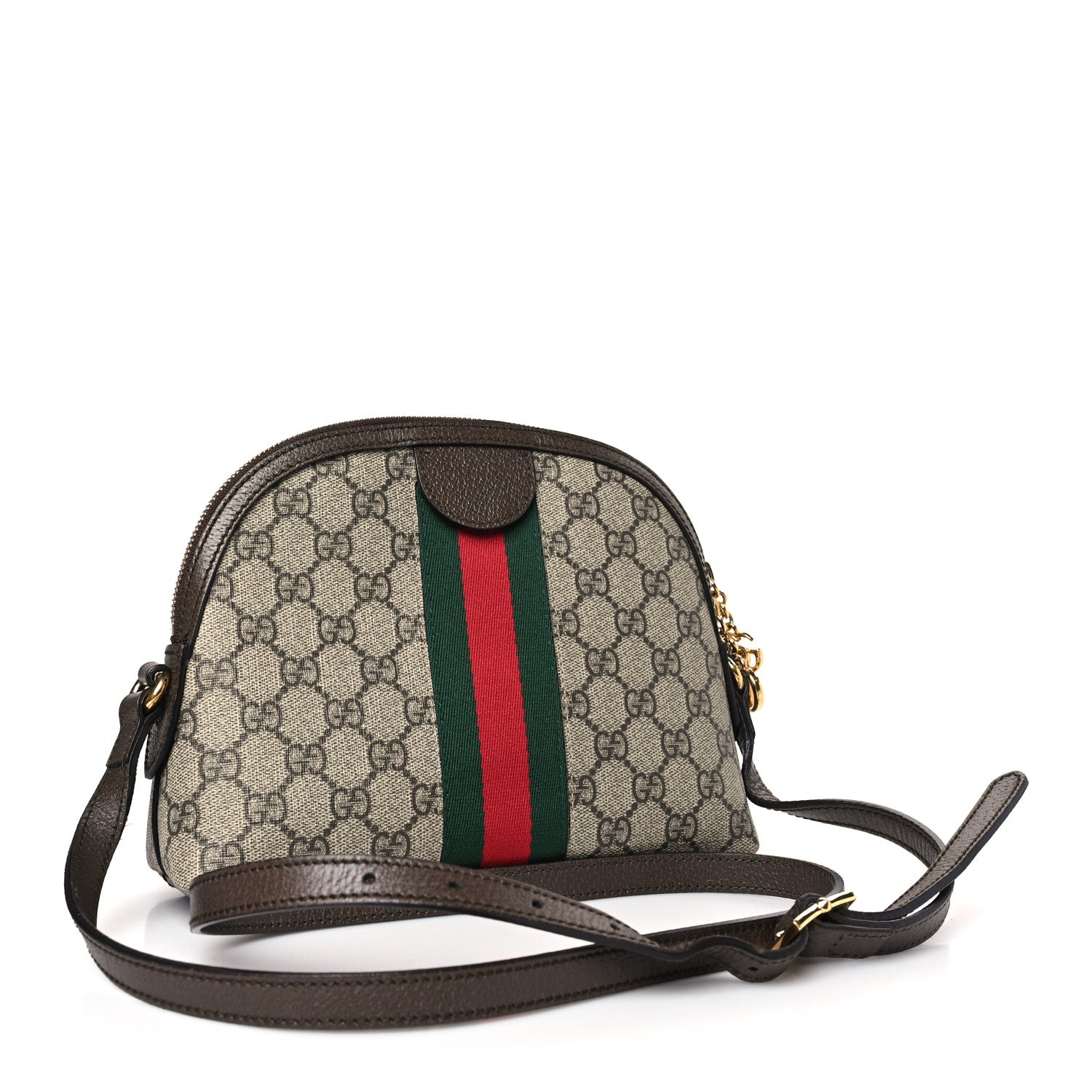Gucci GG Supreme Monogram Textured Dollar Calfskin Web Small Ophidia Dome Shoulder Bag Beige Ebony New Acero 3 of 10