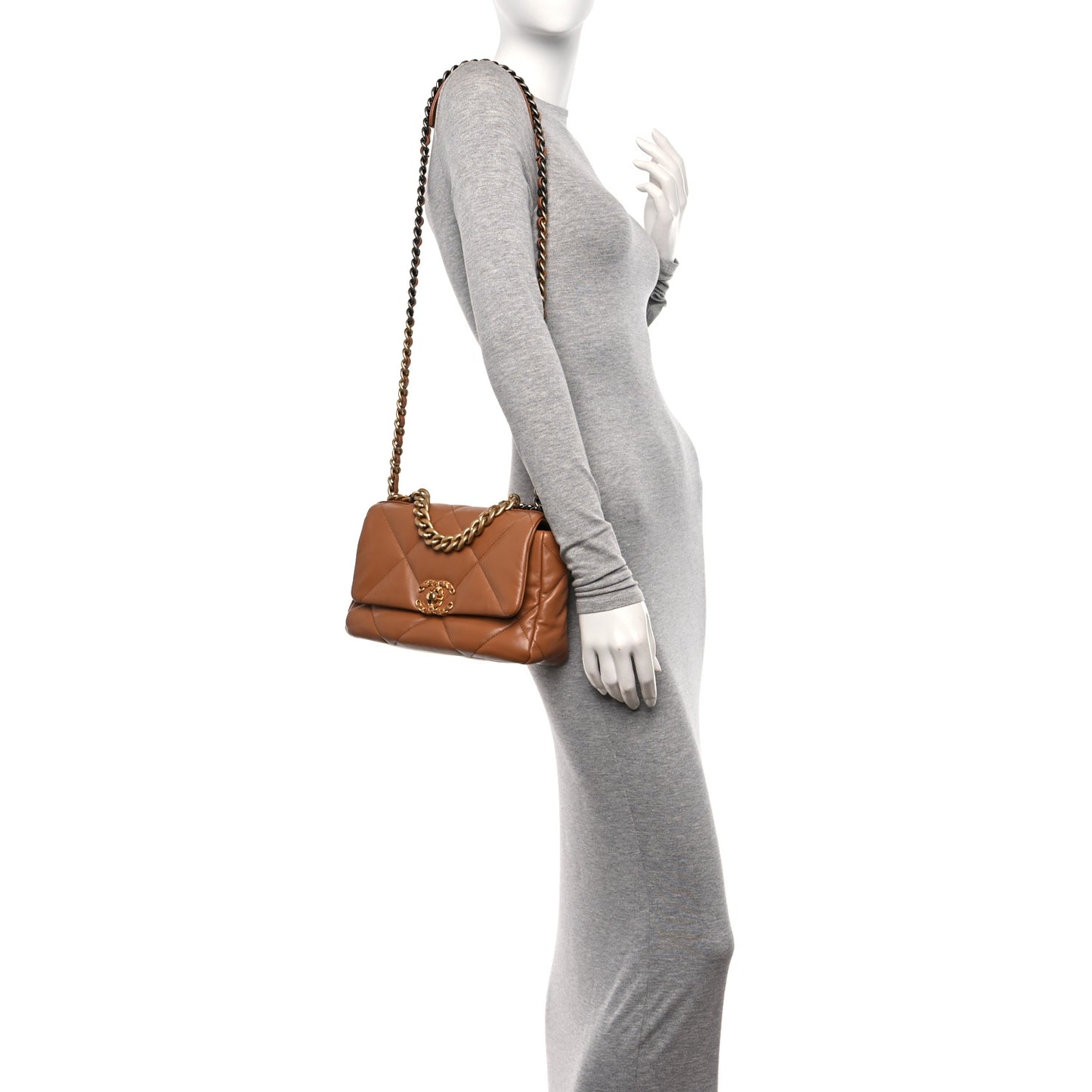 Lambskin Quilted Medium Chanel 19 Flap Brown