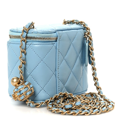 Chanel Lambskin Quilted Pearl Crush Mini Vanity Case With Chain Light Blue 3 of 11