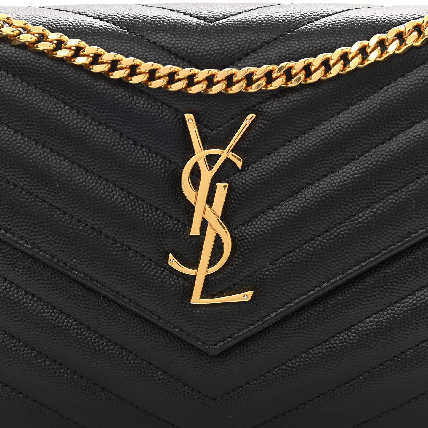Grain De Poudre Matelasse Chevron Monogram Chain Wallet Black
