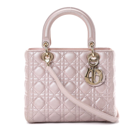 Christian Dior Pearly Lambskin Cannage Medium Lady Dior Lotus 1 of 15