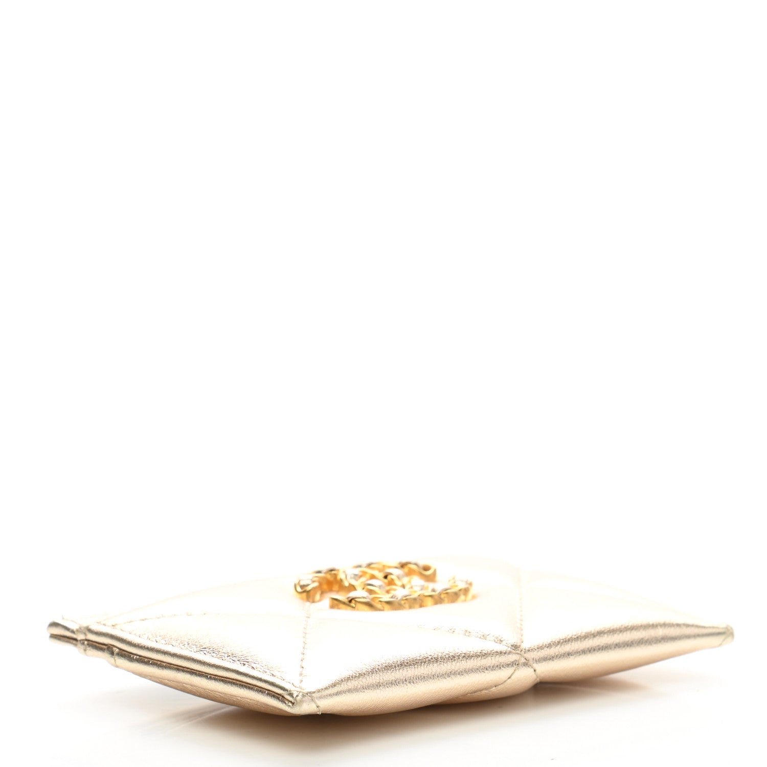 Chanel Metallic Lambskin Quilted Chanel 19 Card Holder Gold 4 of 11